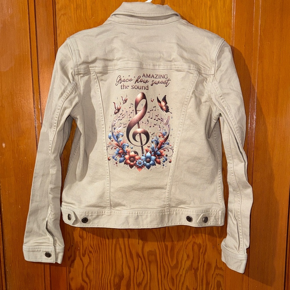 Talbots Cream Graphic Jean Jacket